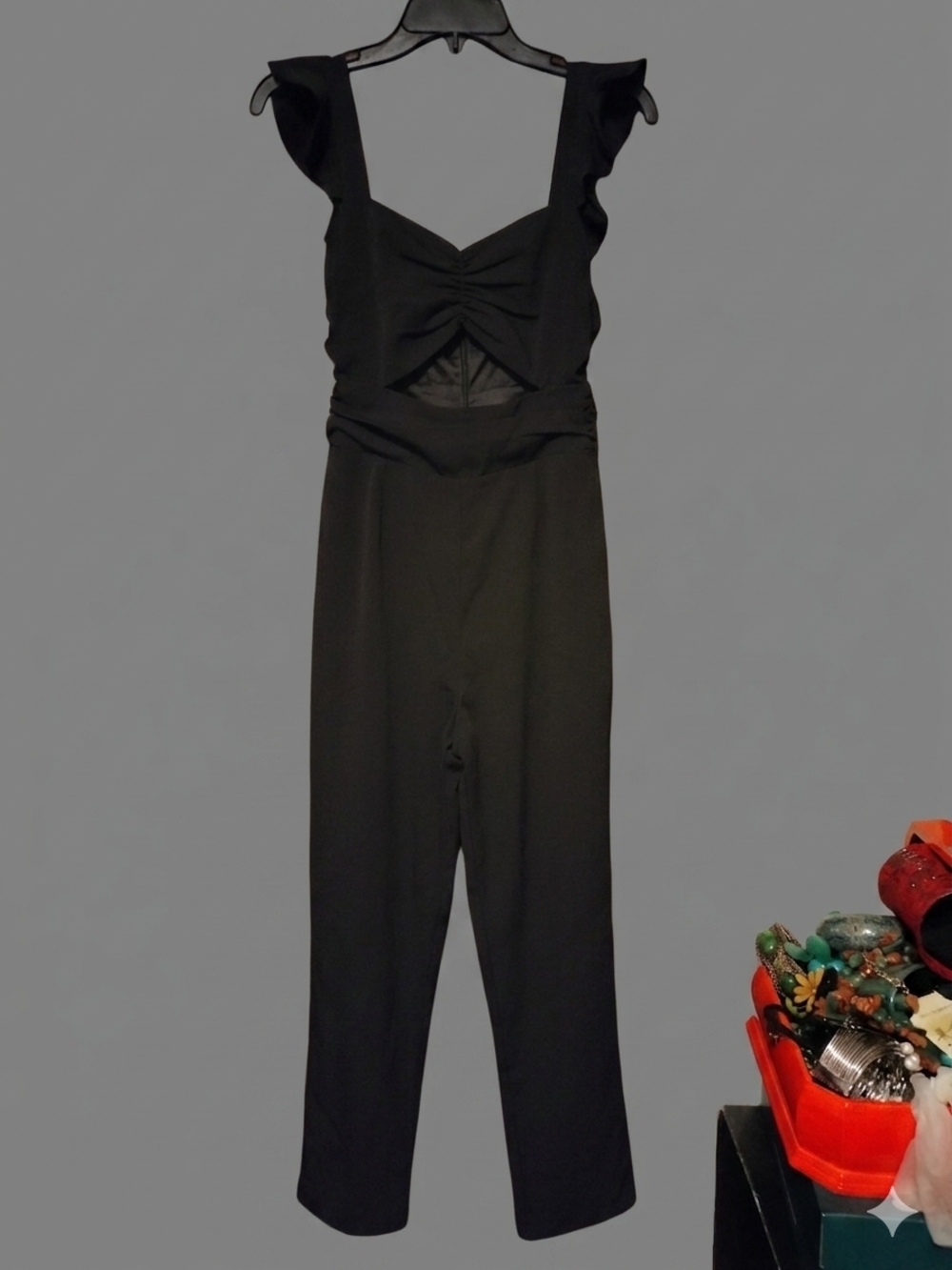 NWT Lovers + Friends Black Flutter Sleeve Cut-Out Jumpsuit XXS